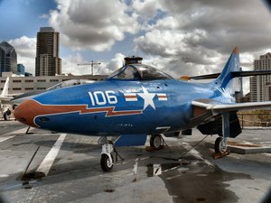 The F-9F Panther was flown by John Glenn and Neil Armstrong, and by the Blue Angels until 1954,