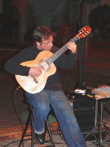 Street musicians are part of the weekly evening Village Fests.