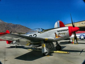 This P-51 Mustang wears the red tail of the Tuskegee Airmen, the famous all-black US fighter squadron.