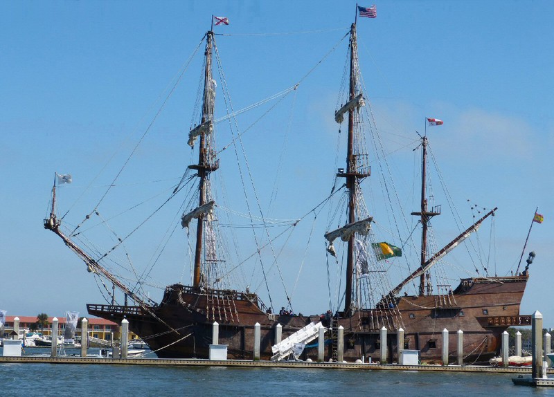 Clearly visible from shore are the masts, the forecastle (fo'c's'le), main deck. and quarter deck (NOT the 'poopdeck').