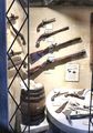 pirate weapons inclduing a blunderbuss, a ''Dragon'', and various pistols and knives