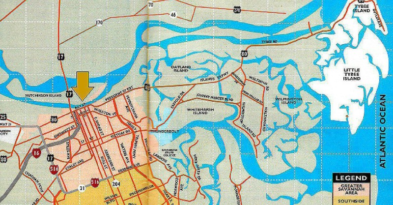 On the area map the arrow points to the River Street waterfront.