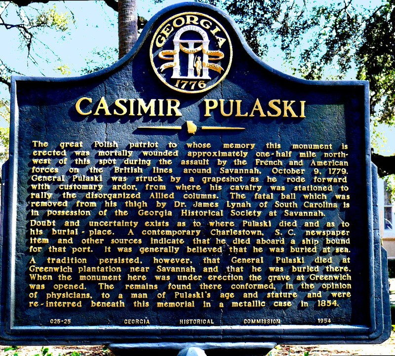 Pulaski's monment in downtown Savannah