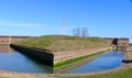 The moat around the demilune preliminary defenses was said to contain gators.