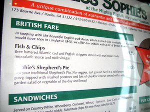 menu at ''Miss Sophie'' 