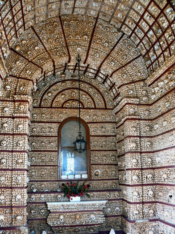 The famous Bone Chapel was built in the 1800s from the bones of 1245 monks.