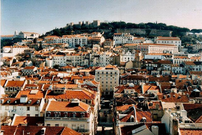 view from the elevator across the Baixa toward St George's castle
