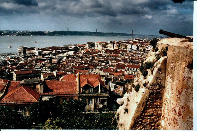 the helter-skelter Alfama district seen from Sao Jorge castle just before a storm