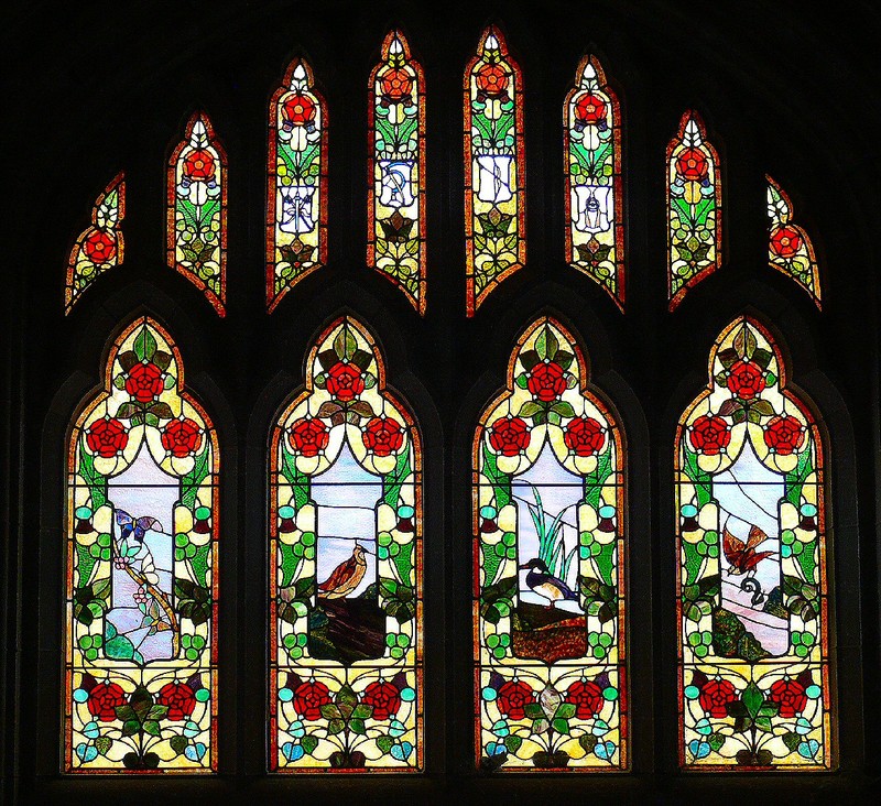 some of the stained glass over the main entrance door