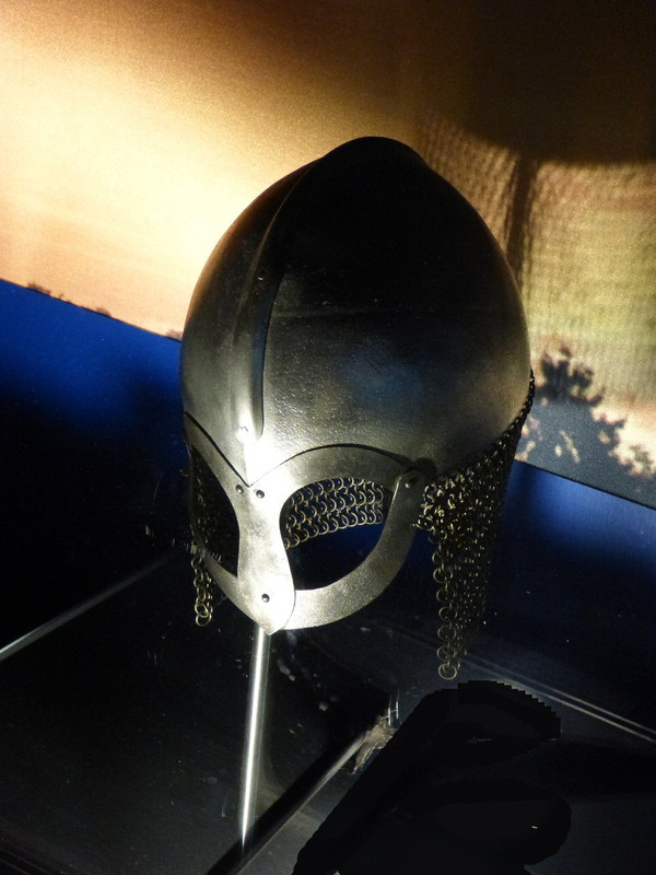 mockup of a battle helmet, with chain mail