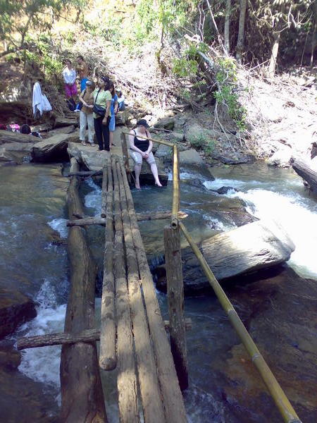 The bamboo bridge at waterfall