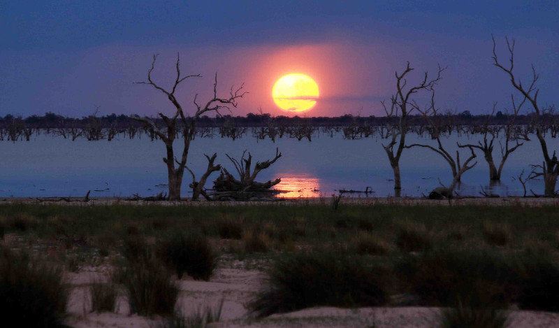 Super Moon setting over Pamamaroo Lake Menindee
