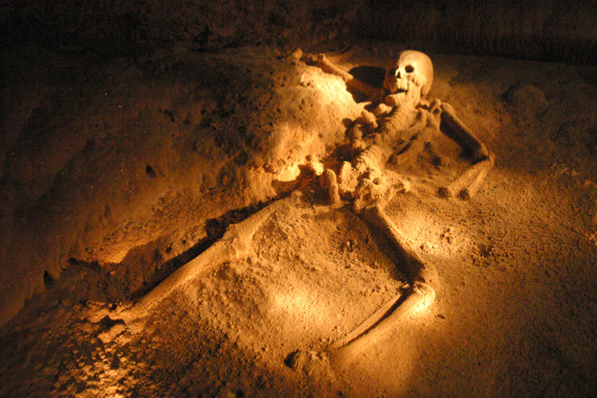 Skeletal remains in the Actun Tunichil Muknal Cave