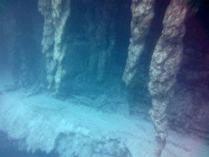 Huge stalactite formations in The Blue Hole