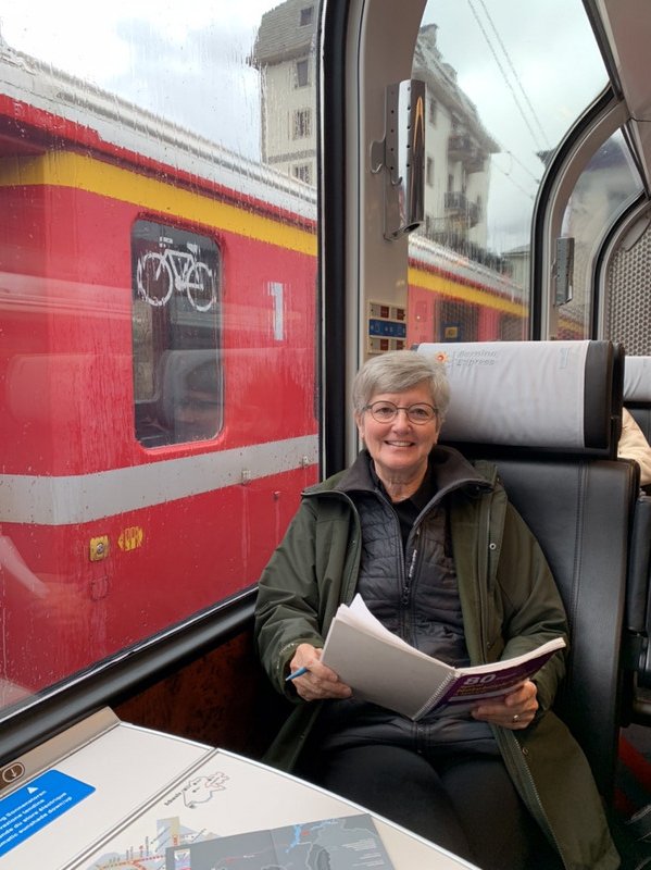 Cathy takes her spot on the train!