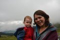 Amy & Mum with the Eiger in the clouds