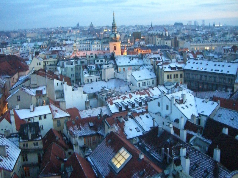 Prague rooftops a few days before Christmas. 