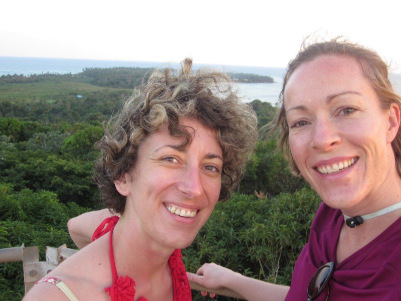Me and Michaela at the top of a lighthouse in the middle of a cow pasture on Little Corn Island