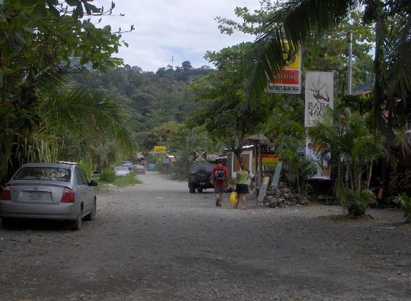 Typical tourist street in a Costa Rican beach town