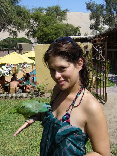 Katie and the resident parrot
