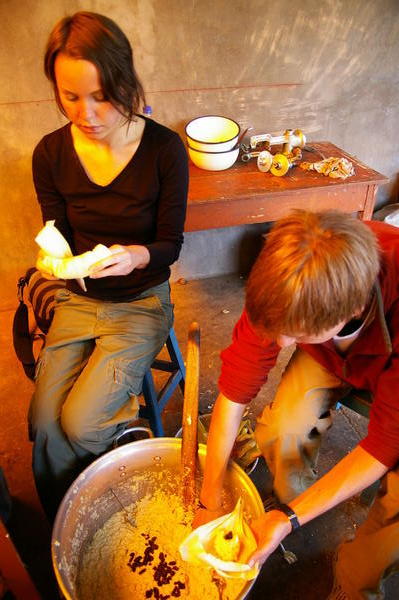 Tove and Nick helping with the cooking 