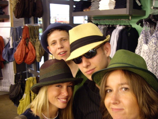 Trying on hats with the Atlanta Boys