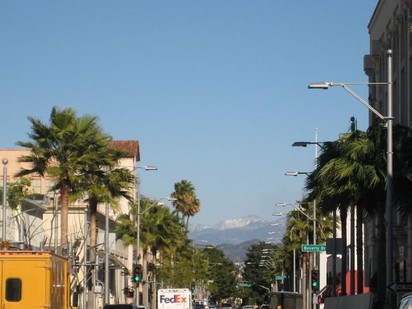 View to the mountains from Rodeo Drive in Beverly Hills