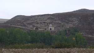 Church with cave dwellings. On the edge of Belorado as we leave town at dawn.
