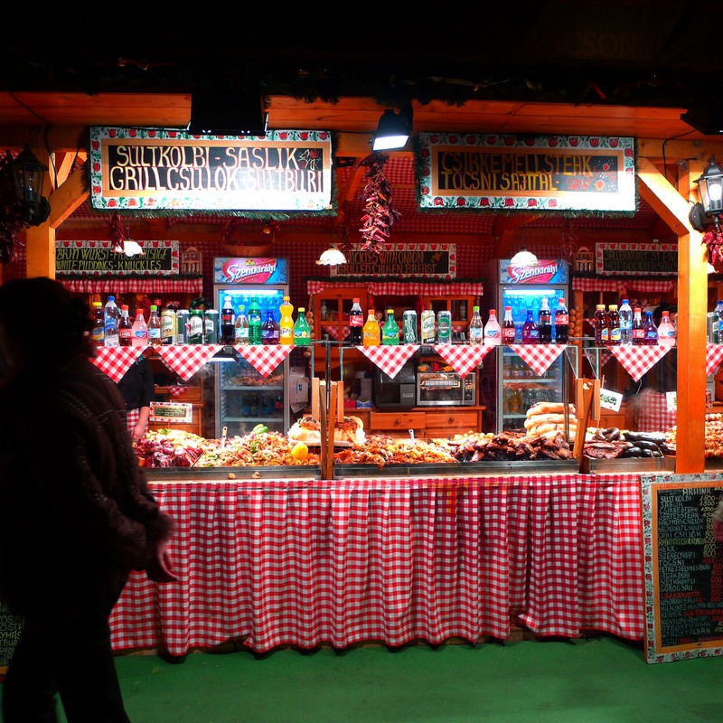 Typical food stall; meat and things with meat.