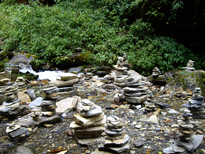 cairns along the path down