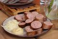 Homestyle sausage with horseradish and Slovenian mustard