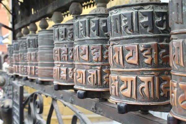 Prayer wheels at the Monkey Temple