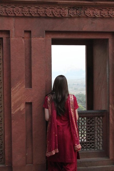 Bianca inside the red  fort