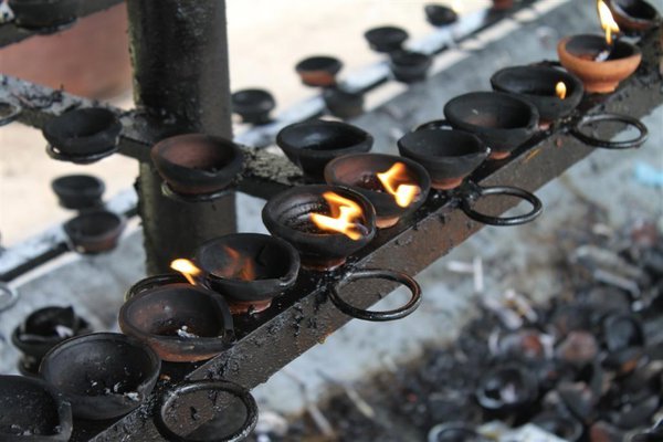 Oil lamps at a temple