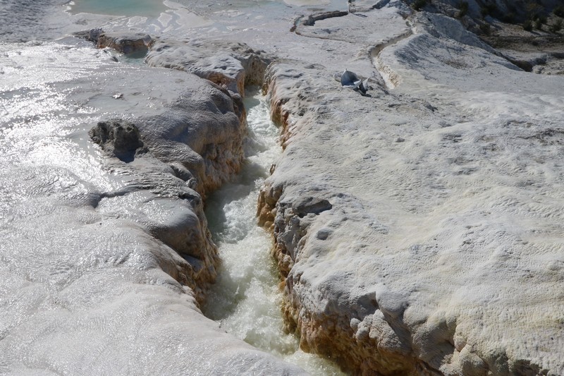 Channel through the travertine terraces
