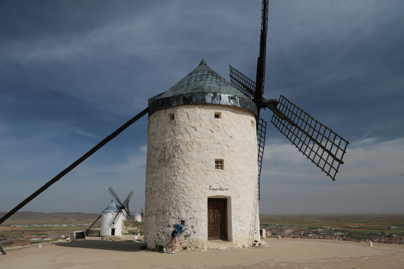 Trying not to get blown over at Milinos de Viento, Consuegra
