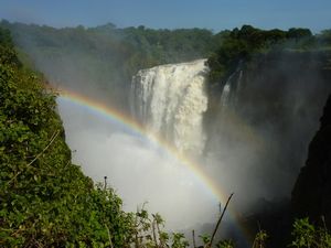 A part of Victoria Falls with two rainbows