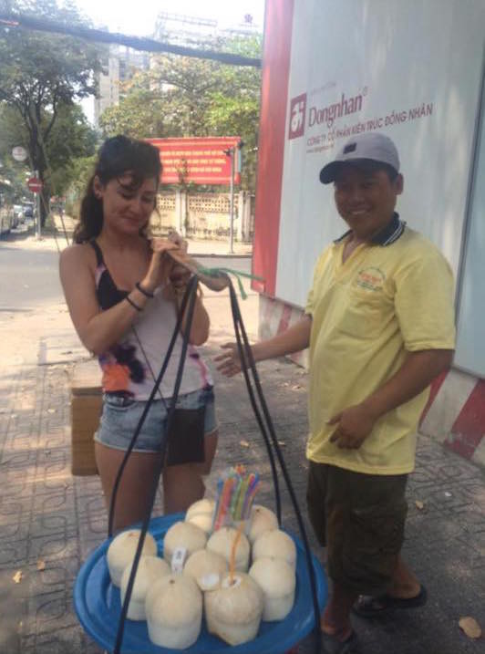 Selling my coconuts in Ho Chi Minh City!