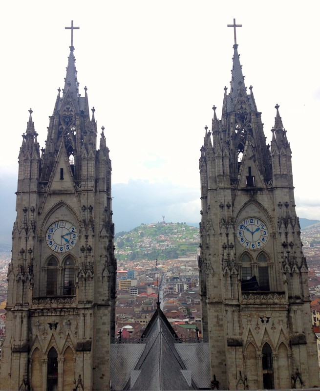 Quito cathedral's clock towers (they were due to be fixed that week)