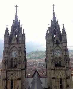 Quito cathedral's clock towers (they were due to be fixed that week)