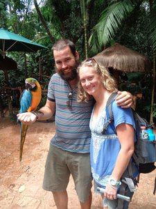 Making friends with the rescued birds at Parque des Aves