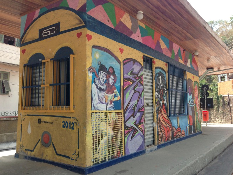 Street art mimicking the trams in Santa Teresa
