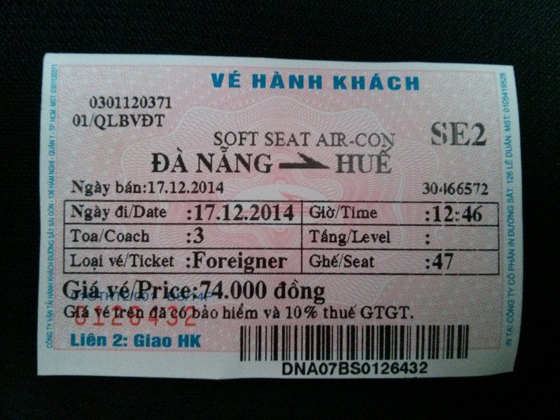 Ticket Da Nang -&gt; Hue