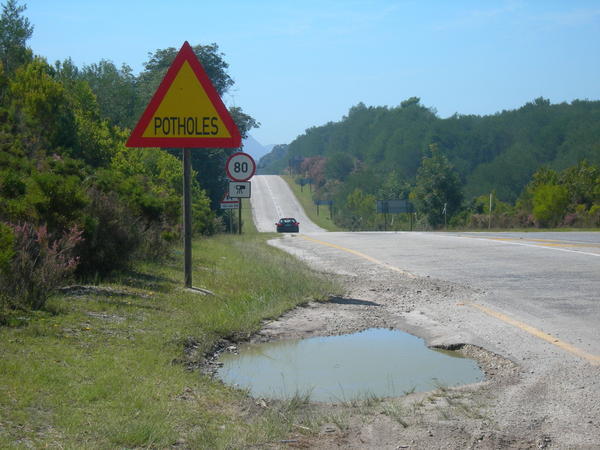 Potholes road sign