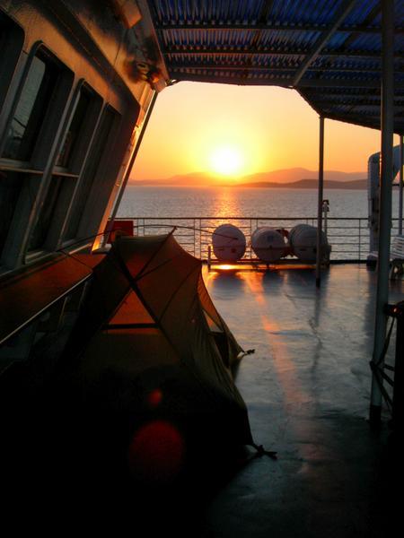 camping on the deck of a ferry