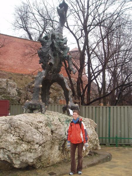 Me and the Dragon statue outside the Dragon's Den at Wawel Castle