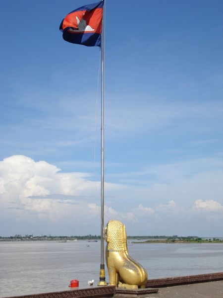 Golden Lion flying the Cambodian flag
