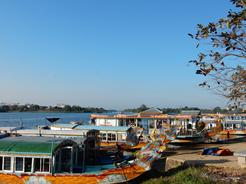 Dragon boats in Hue's harbour