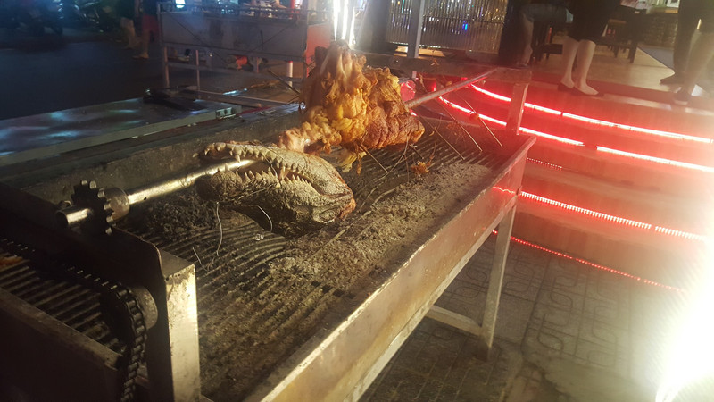 Crocodile on bbq grill
