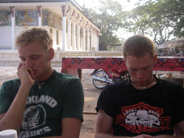 Simon and Andreas asleep in Angkor Wat
